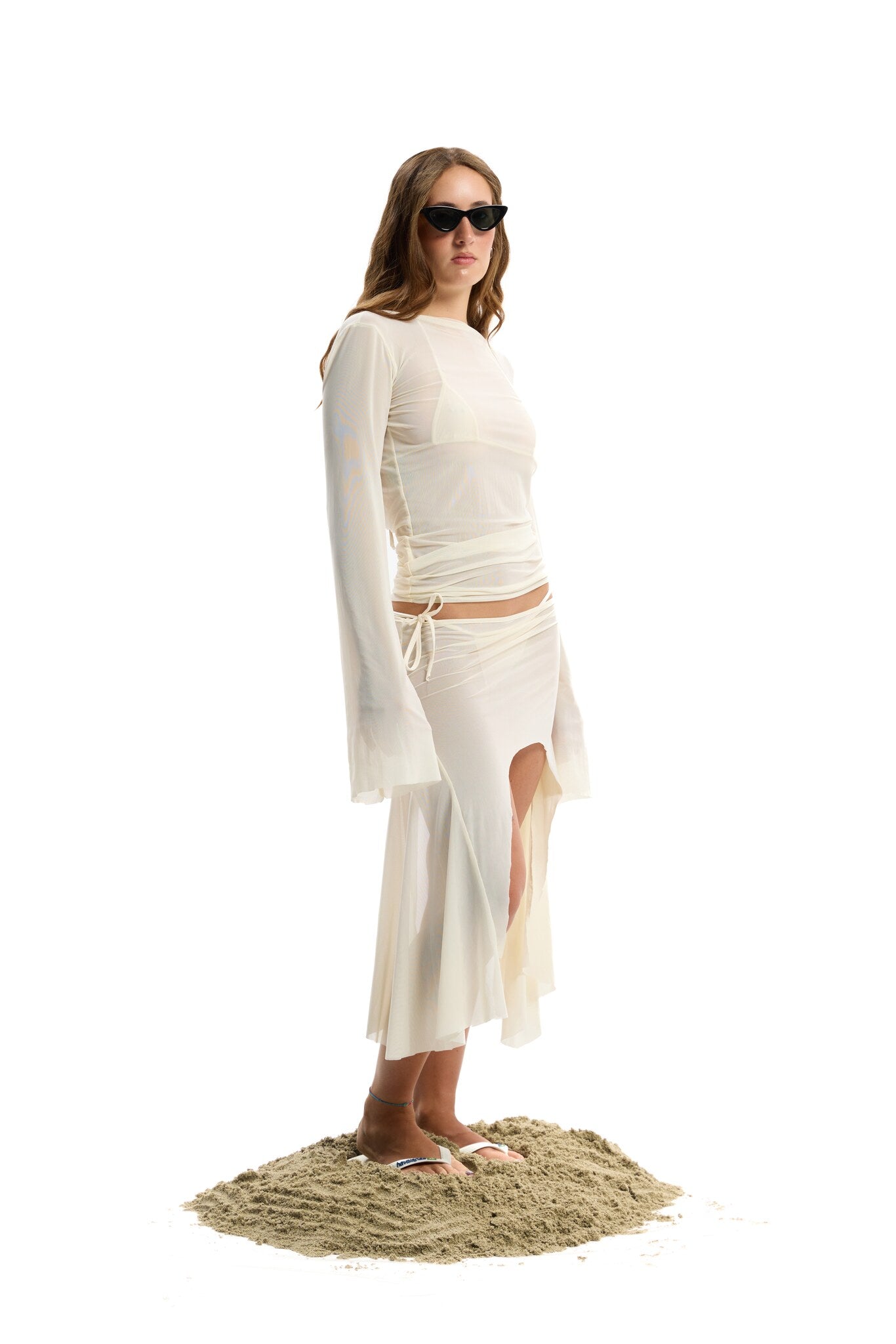 V BACK MINI SKIRT WHITE SEMI TRANSPARENT